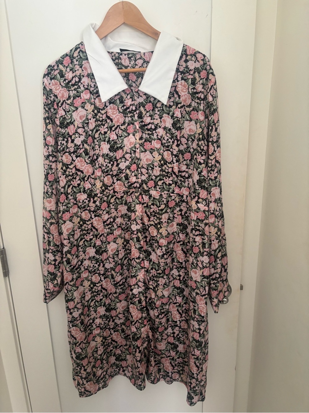 SHEIN Floral Pink & Black Dress with White Collar